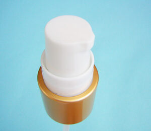SNXC0206 personal care pump in white plastic with a threaded gold band around the base.