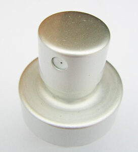 Example of a SNXCS0.03 sprayer pump to deliver a misted spray of cosmetic, personal care product in a silver coated plastic