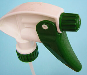 SNXT 2300 Industrial Trigger Sprayer in white and green side and downwards angle.